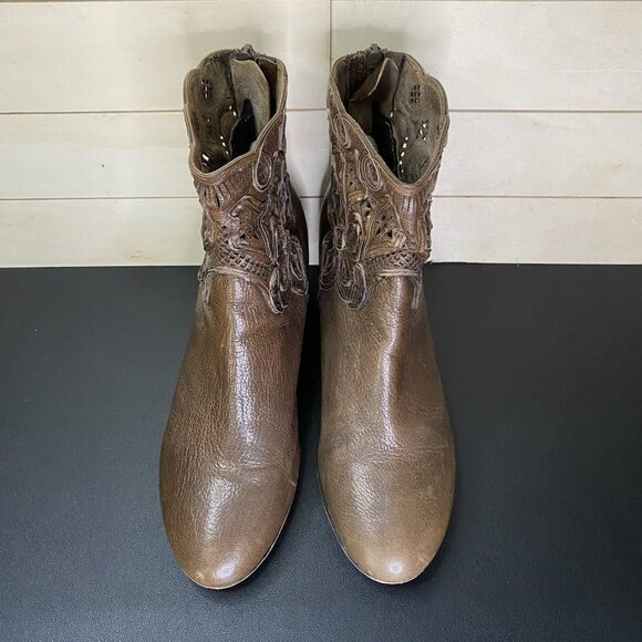 Sesto Meucci Tacca Booties Women's Size 8 Shoes M Brown Leather Zip Boots Floral - Picture 8 of 12